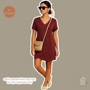Anthropologie Dolan Burgundy Cupro V-Neck Tunic Dress | XSP Minimalist Layer